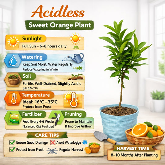 Acidless Sweet Orange Grafted Healthy Fruit Plant