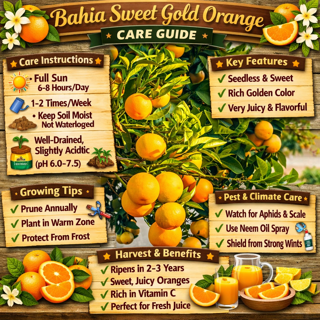 Bahia Sweet Gold Orange Grafted Healthy Fruit Plant