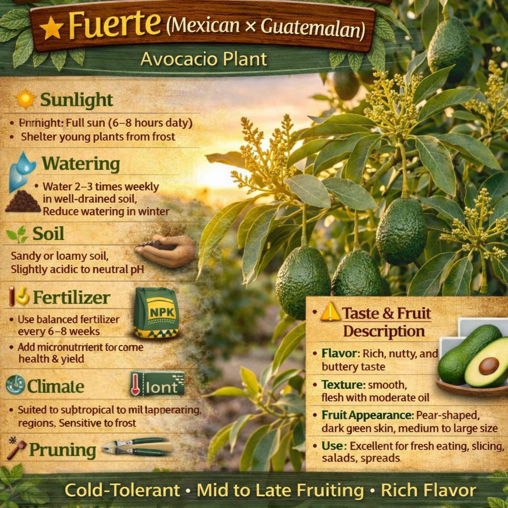 Fuerte (Mexican × Guatemalan) Avocado Grafted Healthy Fruit Plant