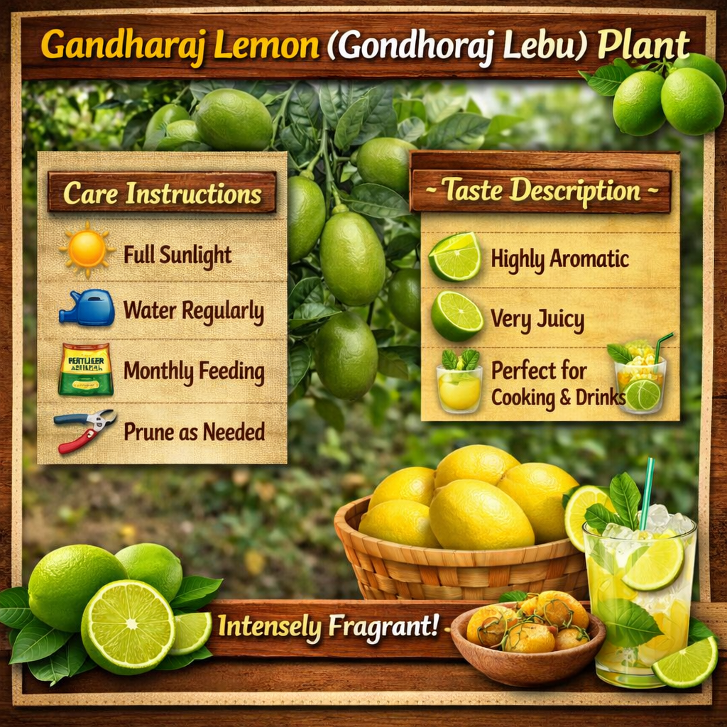 Gandharaj Lemon (Gondhoraj Lebu) Plant Live Nimbu Tree Kagzi Lemon Citrus Limon Fruit Plant