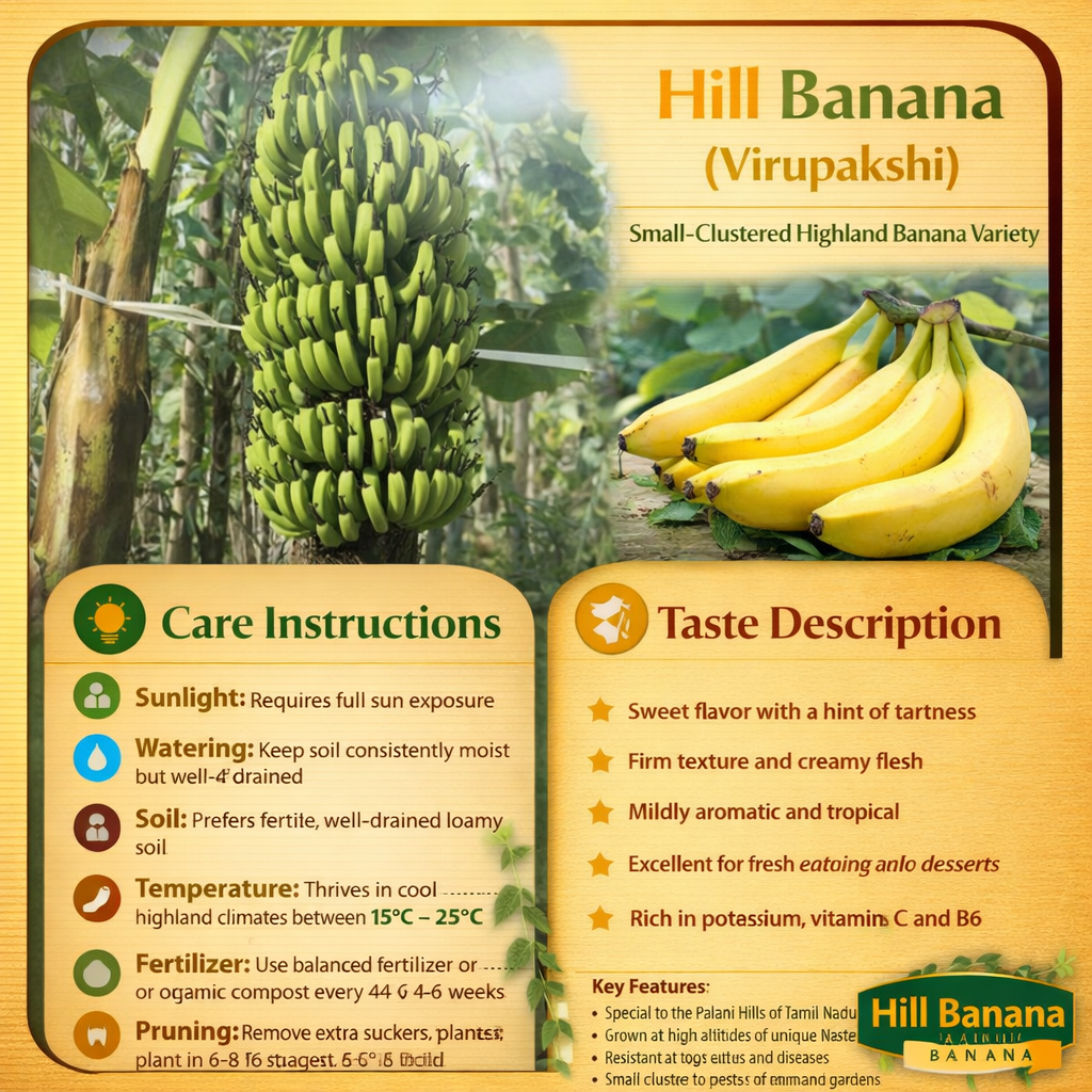 Hill Banana (Virupakshi) Healthy Sweet Tissue Cultured Fruit Plant