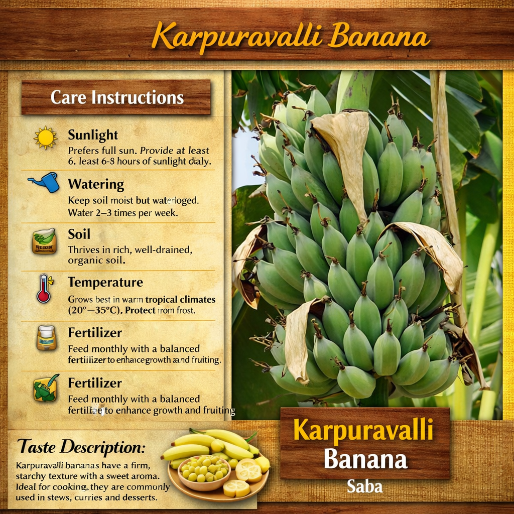 Karpuravalli Banana Healthy Sweet  Tissue Cultured Fruit Plant