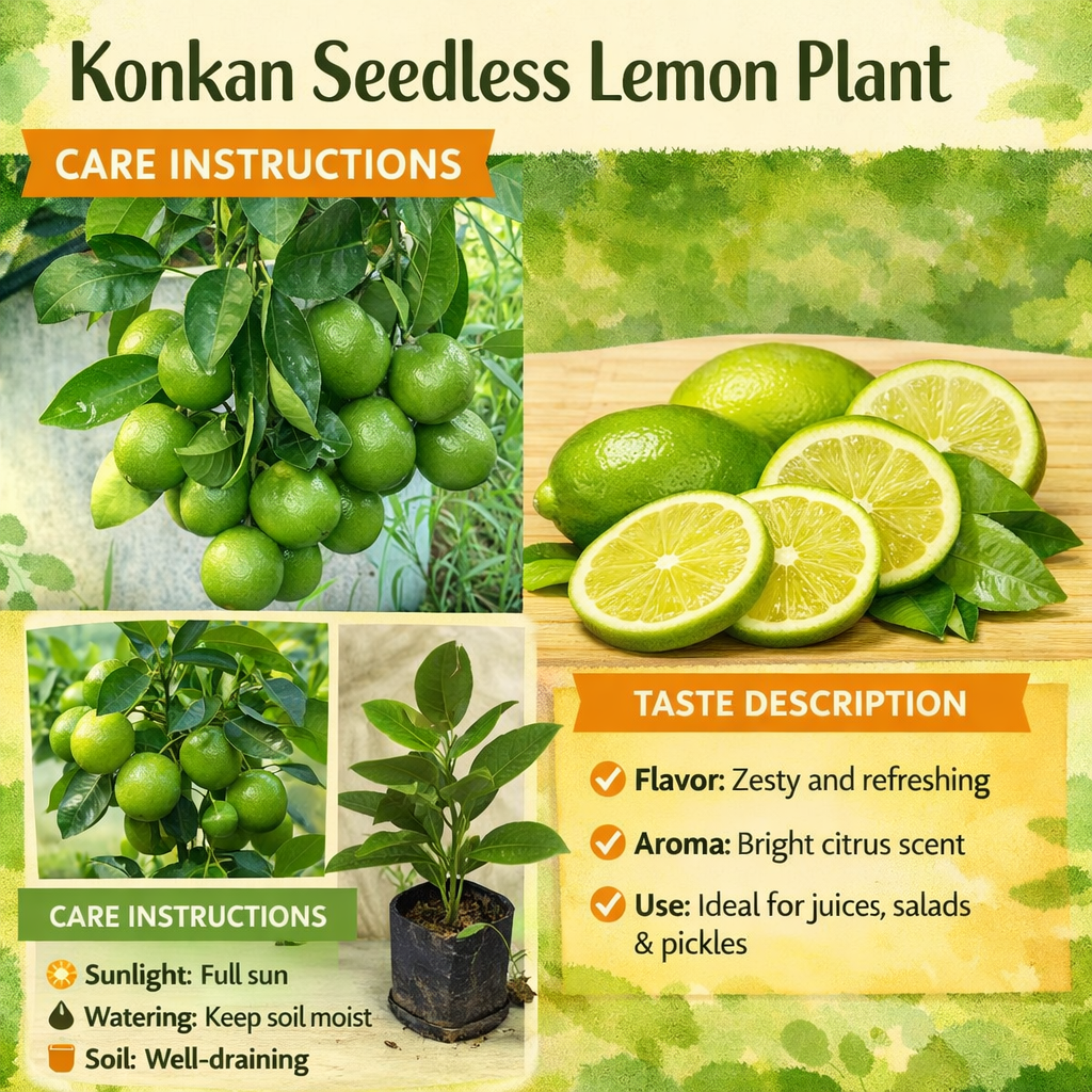 Konkan Seedless Lemon Plant Live Nimbu Tree Kagzi Lemon Citrus Limon Fruit Plant