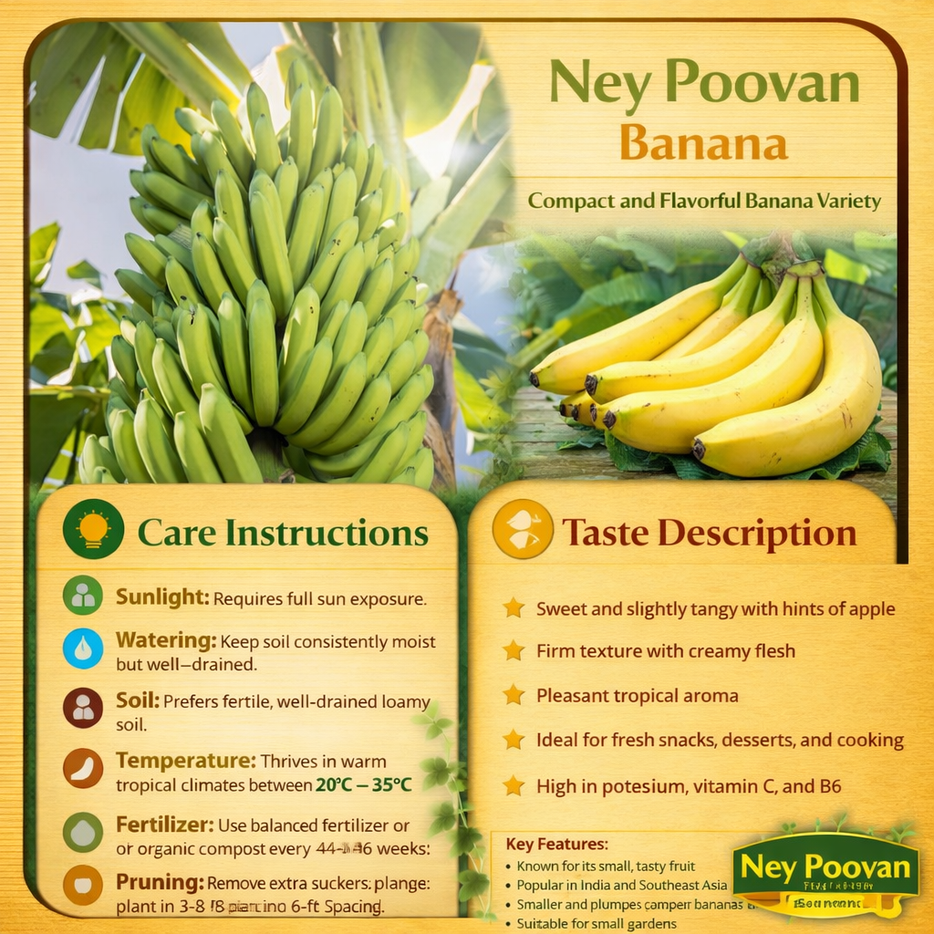 Ney Poovan Banana Healthy Sweet Tissue Cultured Fruit Plant