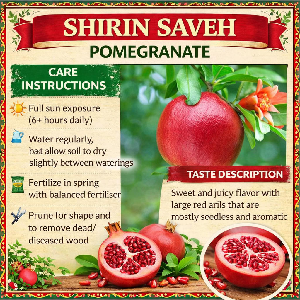 Shirin Saveh Pomegranate Grafted Fruit Plant – High Yielding Sweet Juicy Anar Tree Variety