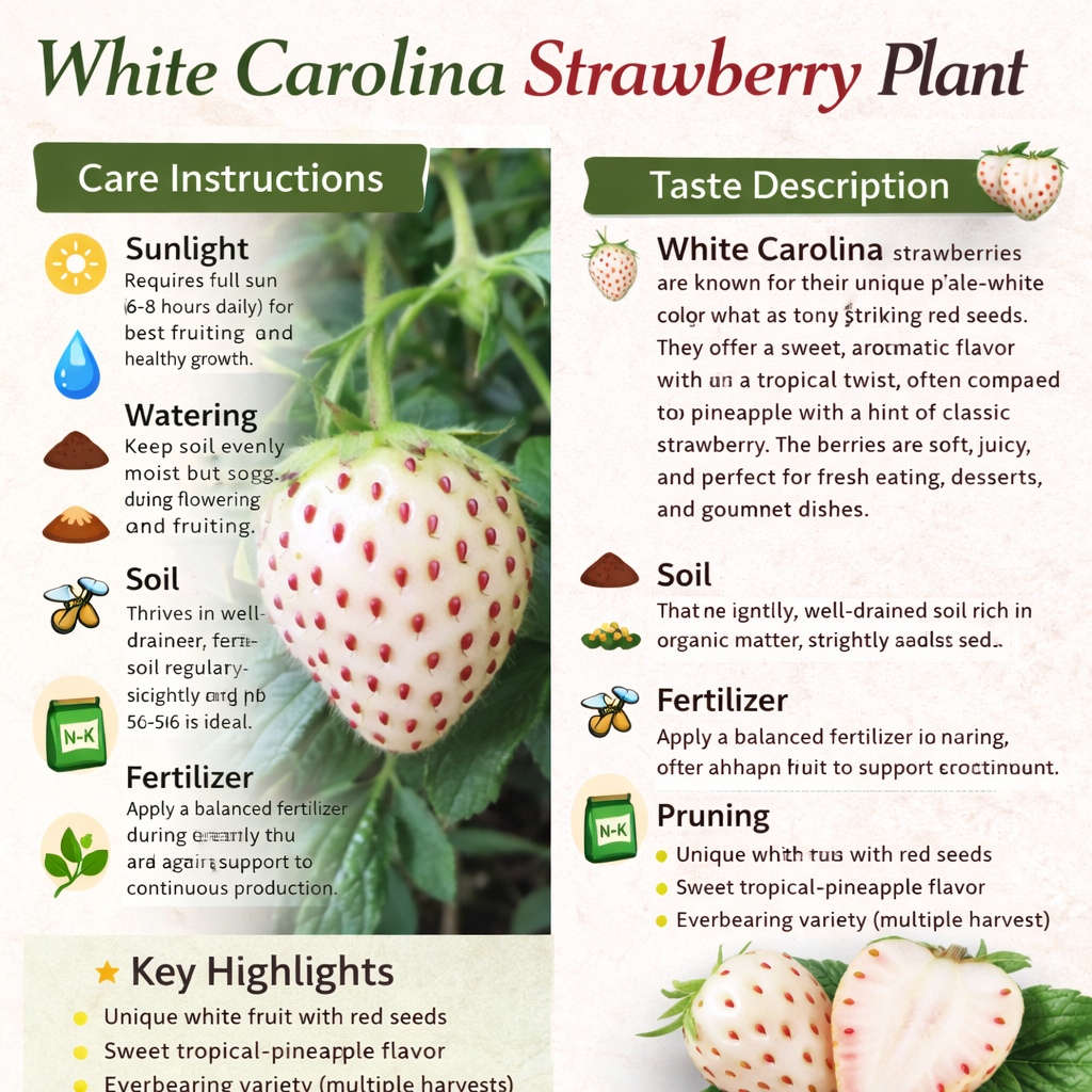 White Carolina Strawberry Healthy Sweet Home Garden Kitchen Garden Terrace Balcony Fruit Plant