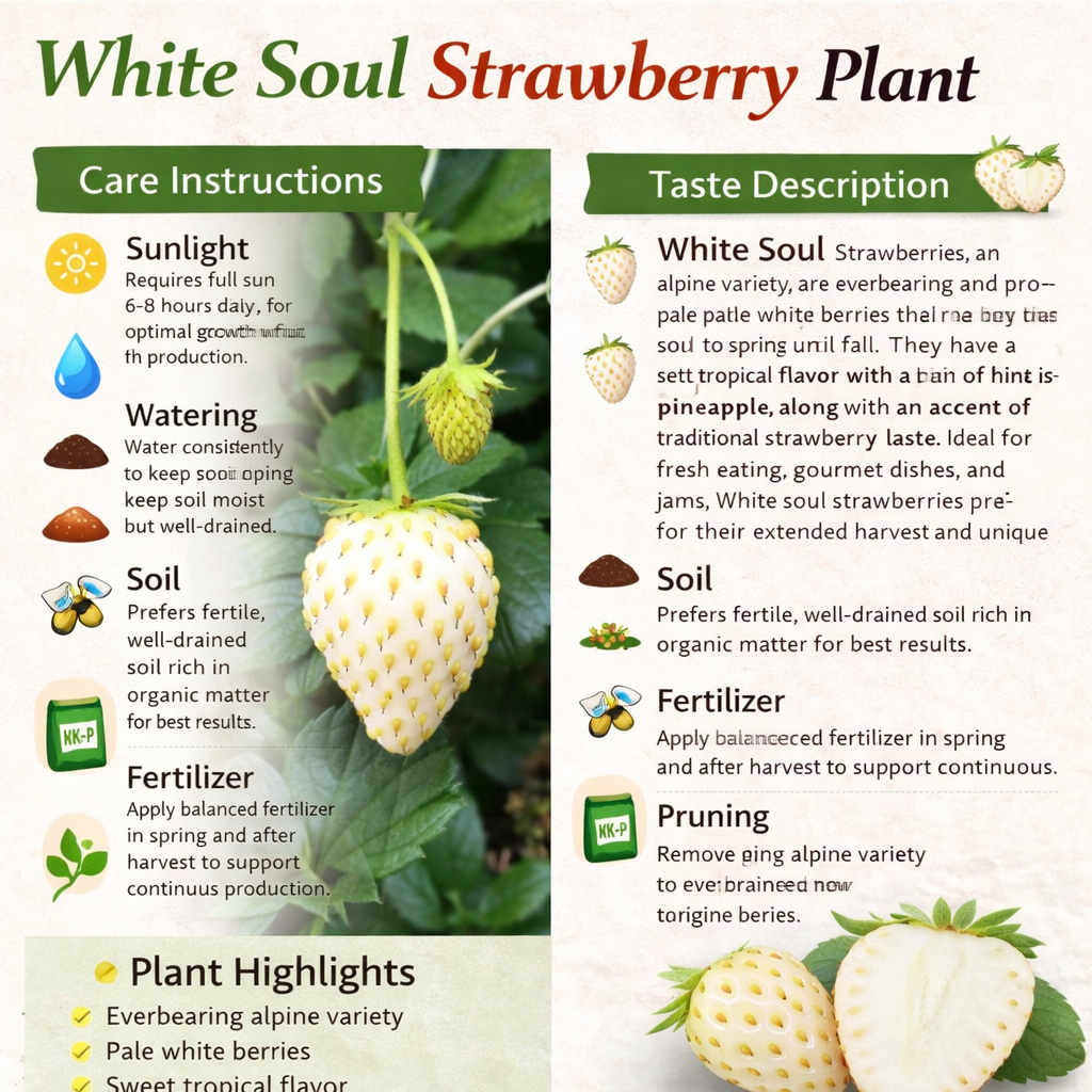 White Soul Strawberry Healthy Sweet Home Garden Kitchen Garden Terrace Balcony Fruit Plant