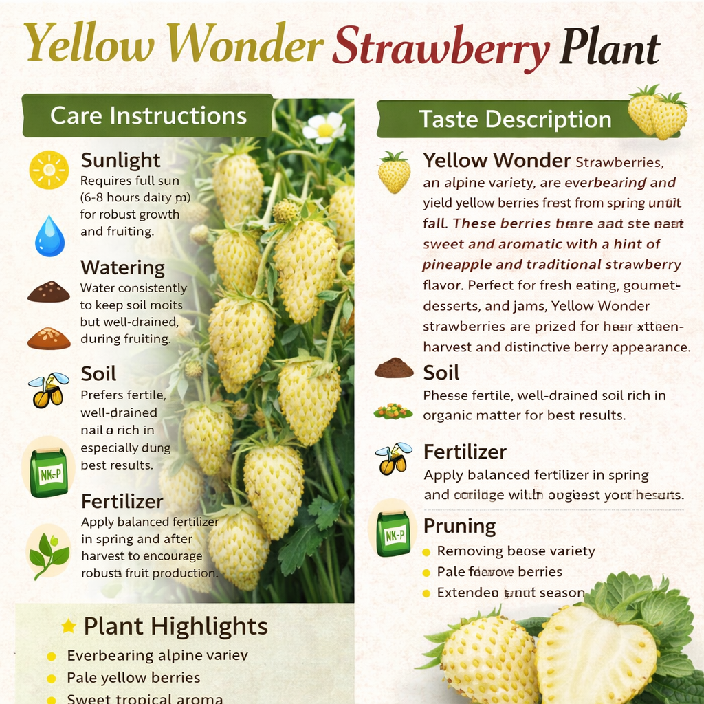 Yellow Wonder Strawberry Healthy Sweet Home Garden Kitchen Garden Terrace Balcony Fruit Plant